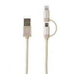 2-in-1 laadkabel micro-USB + 8 pin 150 cm goud