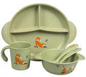 serviesset Eco-Kids Fox 20 cm PLA groen/oranje 5-delig