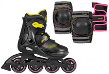 inline skates Joker combo-set 82A zwart/geel maat 31/34