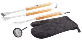barbecueset 26,6 cm RVS/hout zwart 4-delig
