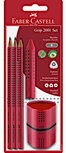 schrijfset Grip 18 cm hout/grafiet rood 5-delig