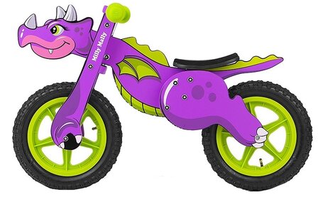 loopfiets Wooden Dino 12 Inch Junior Paars/Groen