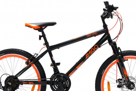 Next Level 24 Inch 39 cm Junior 21V V-Brakes Zwart/Oranje