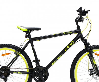 Next Level 26 Inch 47 cm Unisex 21V V-Brakes Zwart/Geel