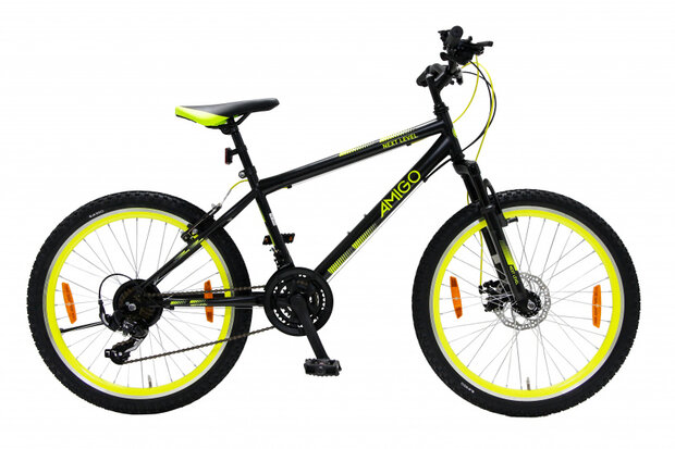 Next Level 24 Inch 39 cm Junior 21V V-Brakes Zwart/Geel
