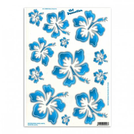 Fietsstickers Hawaiiaanse Bloemen Blauw Groot 34 X 24 cm