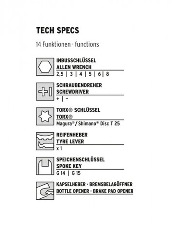 multitool 14 functies 72 mm zwart/zilver