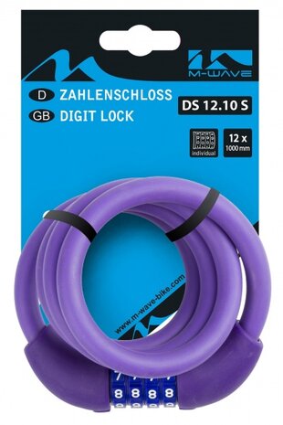 Spiraalslot cijfercombinatie silicone 1000 x 12 mm paars