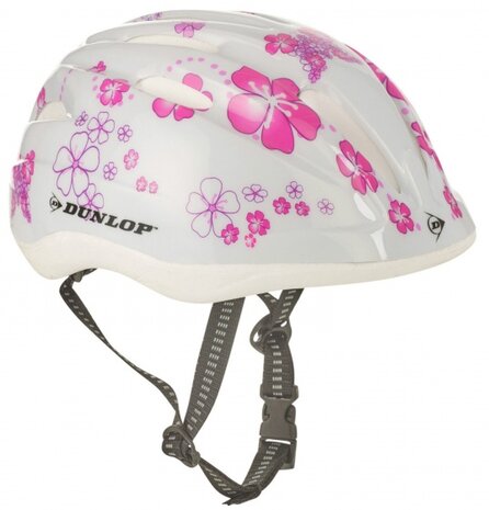 Fietshelm kind bloemen maat 48/52 cm wit/roze