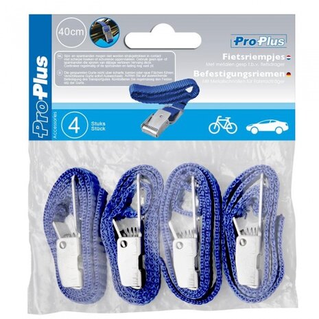 fietsriempjes met metalen gesp 40 cm blauw 4 stuks