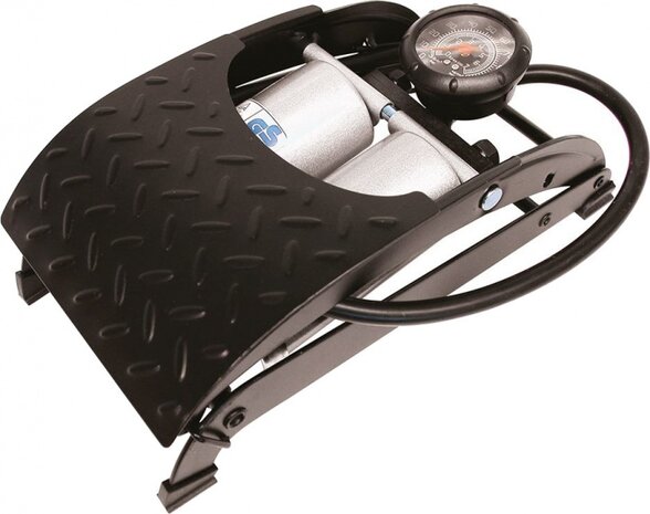 voetpomp met manometer Dubbel Premium 7 bar staal zwart