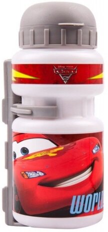 bidon met bidonhouder Cars wit/rood 500 ml