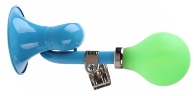 fietstoeter Posthoorn 17 cm staal blauw/groen