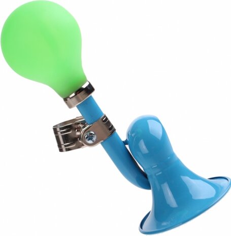 fietstoeter Posthoorn 17 cm staal blauw/groen