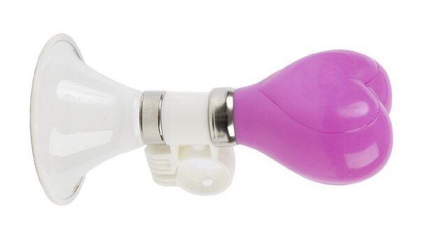 fietstoeter Posthoorn hartjes 14 cm staal wit/roze