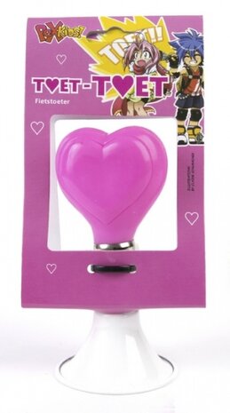 fietstoeter Posthoorn hartjes 14 cm staal wit/roze