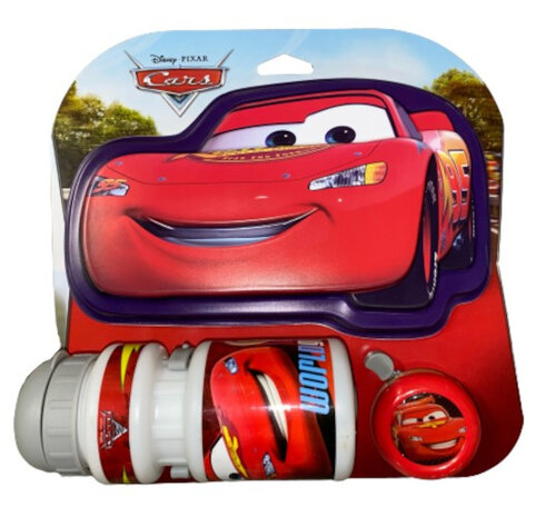 Cars fietsbel met bidon en bord 5/15 cm rood 3-delig