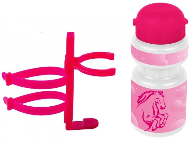 bidon met houder Paard 300 ml meisjes roze/wit