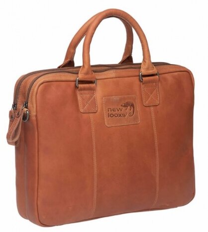 schoudertas Santos 13,5 liter 40 cm leer lichtbruin