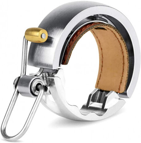 fietsbel Oi Luxe 1,5 cm aluminium/leer zilver maat S