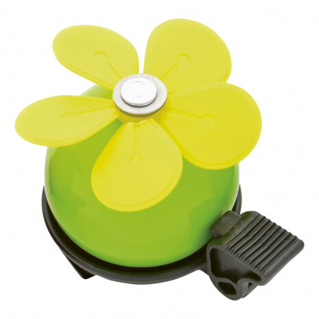 fietsbel Bloem 9 x 12 cm aluminium groen/geel