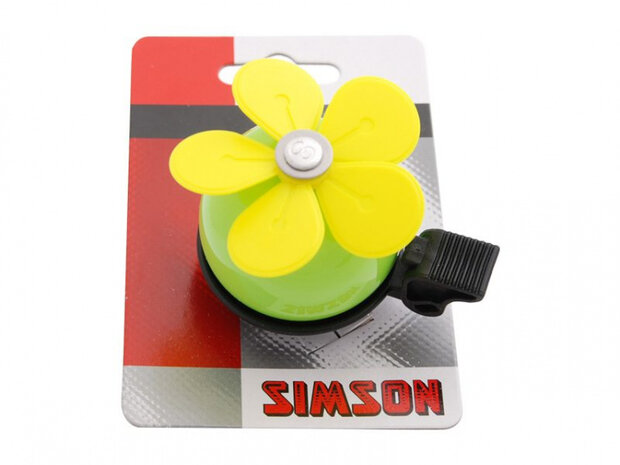 fietsbel Bloem 9 x 12 cm aluminium groen/geel