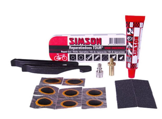 reparatiedoos Tour 11,5 cm aluminium rood/wit 15-delig