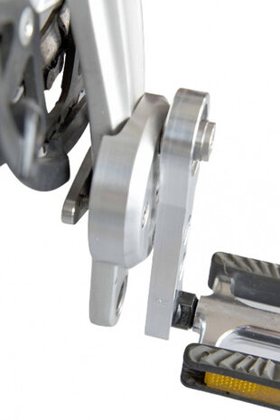 ROM-pedaal excentrische crank links aluminum zilver