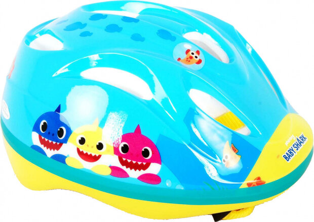 fietshelm Baby Shark piepschuim blauw/geel mt 51-55 cm