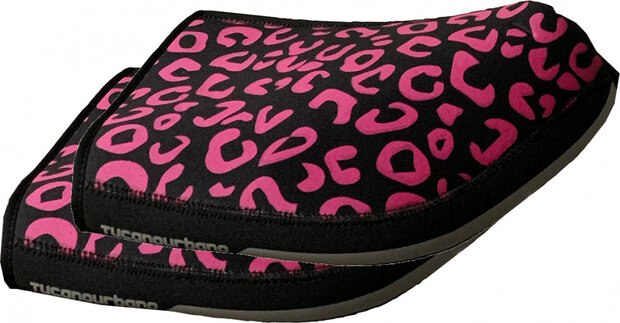 fietsmoffen Leopard neopreen zwart/roze 2 stuks