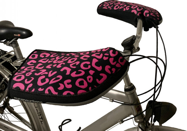 fietsmoffen Leopard neopreen zwart/roze 2 stuks