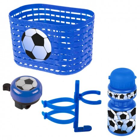 accessoiresset Voetbal jongens blauw/wit 4-delig