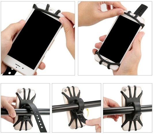 telefoonhouder siliconen 13,5 x 6,5 cm zwart