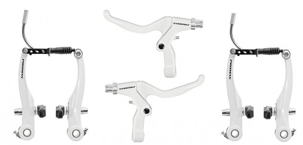 remset V-brake met remgrepen aluminium wit