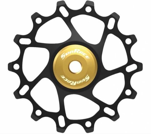 derailleurwieltje 14 tanden zwart/geel