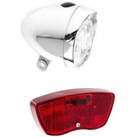 verlichtingsset led batterij chroom/rood