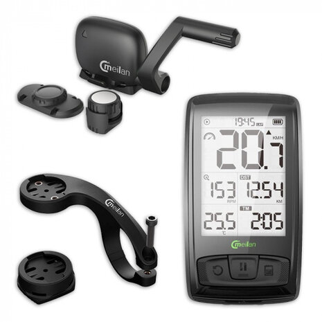 fietscomputer M4 oplaadbaar 2,5 inch zwart 2-delig