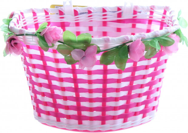 fietsmand bloemen meisjes 6 liter fuchsia/wit