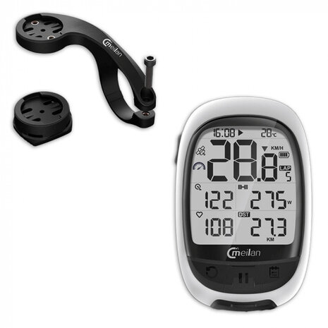 fietscomputer GPS M2 266 gram 2.4 inch wit/zwart
