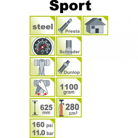 fietspomp met meter A451 160PSI/11bar staal geel