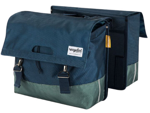 dubbele fietstas 40 liter polyetheen blauw/groen