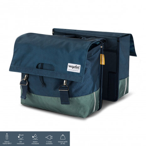 dubbele fietstas 40 liter polyetheen blauw/groen