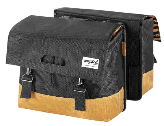 dubbele fietstas 40 liter polyetheen grijs/geel
