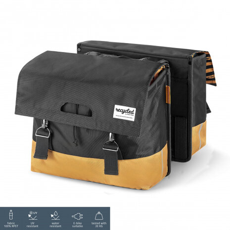 dubbele fietstas 40 liter polyetheen grijs/geel