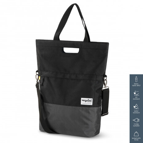 shopper fietstas 20 liter polyetheen zwart/grijs