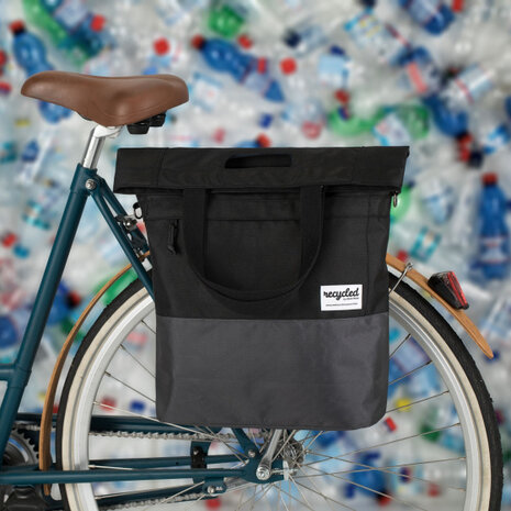 shopper fietstas 20 liter polyetheen zwart/grijs