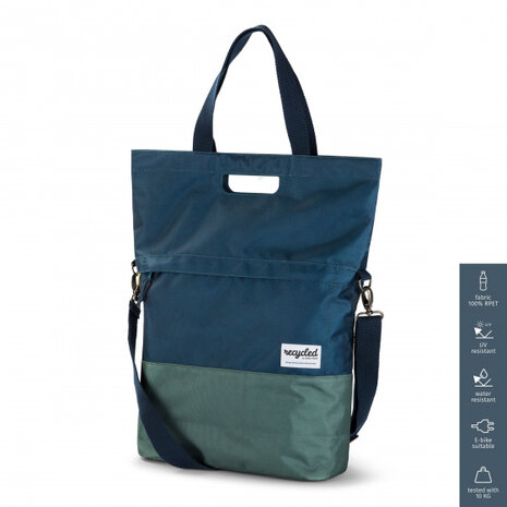 shopper fietstas 20 liter polyetheen blauw/groen