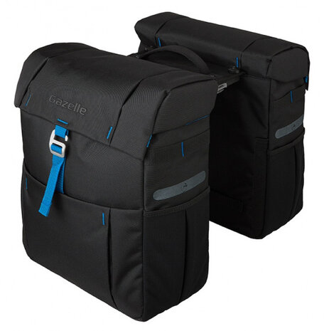 dubbele fietstas 37 liter 40 cm zwart/blauw