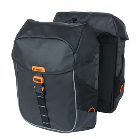fietstas dubbel Miles 34 liter PVC zwart/oranje - 18086