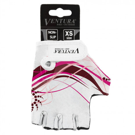 fietshandschoenen meisjes polyester wit/roze maat XS